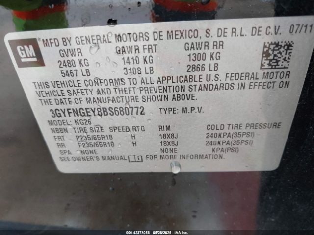 2011 CADILLAC SRX 3GYFNGEY8BS680772 Photo 8