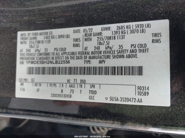 1FMDE5BH2NLB22556 Ford Bronco Outer Banks