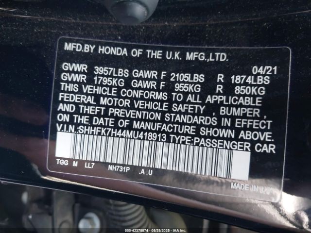 2021 HONDA CIVIC SHHFK7H44MU418913 Photo 8