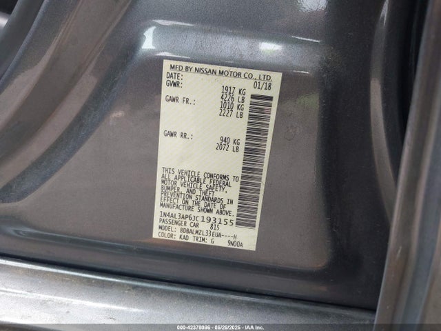 Nissan Altima 2.5 Sv 2018 1N4AL3AP6JC193155 Image 9