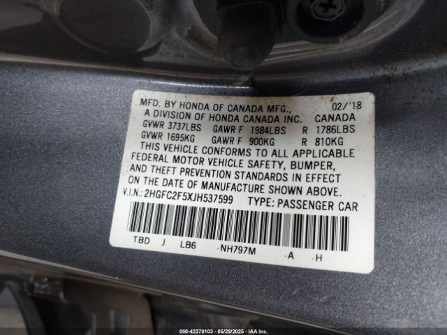 2018 HONDA CIVIC 2HGFC2F5XJH537599 Photo 8