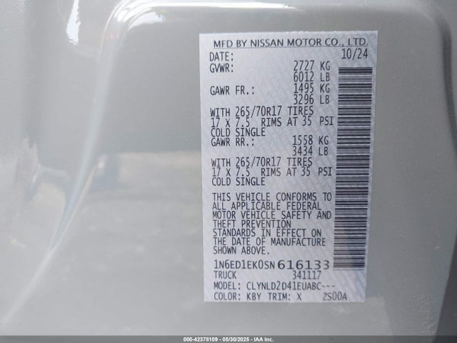 1N6ED1EK0SN616133 Nissan 2025