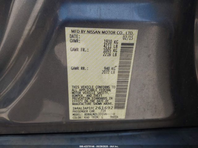 1N4AL3AP1FC261692 Nissan Altima 2.5 Sv