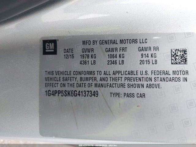 1G4PP5SK6G4137349 Buick lea - gas/alc, sidi, alum, ho