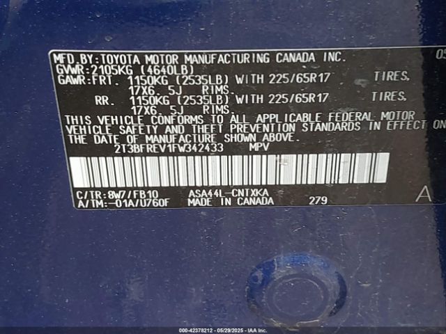 2T3BFREV1FW342433 Toyota RAV4 LE