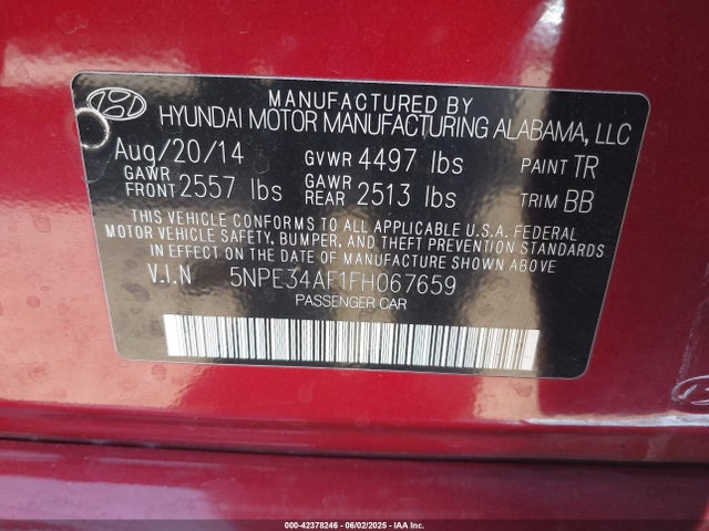Hyundai dohc gdi theta-ii 2015 5NPE34AF1FH067659 Image 9