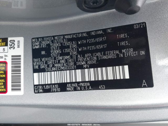 2021 TOYOTA SIENNA 5TDJRKEC7MS033301 Photo 8