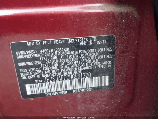 JF2SJAEC0HG561320 Subaru naturally aspirated u5
