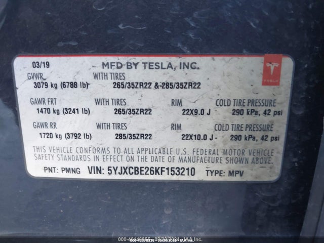 2019 TESLA MODEL X 5YJXCBE26KF153210 Photo 8