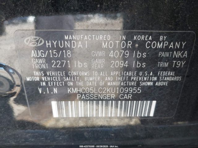 KMHC05LC2KU109955 Hyundai Ioniq Hybrid Limited