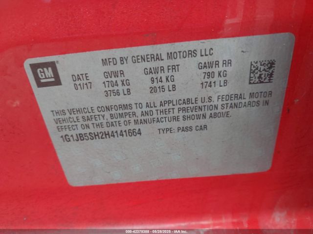 1G1JB5SH2H4141664 Chevrolet Sonic Ls Auto