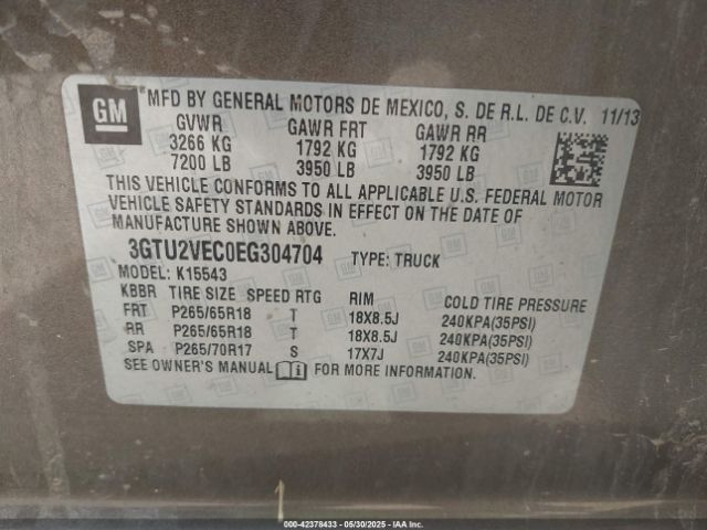 3GTU2VEC0EG304704 GMC Sierra 1500 Slt