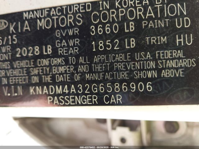 KNADM4A32G6586906 KIA RIO LX