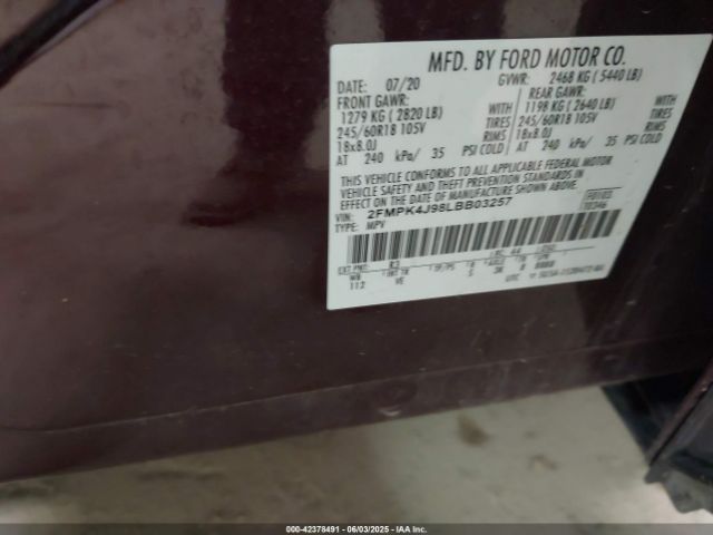 2020 FORD EDGE 2FMPK4J98LBB03257 Photo 8
