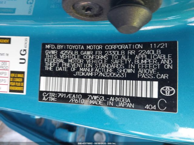 2022 TOYOTA PRIUS PRIME JTDKAMFP7N3205631 Photo 8