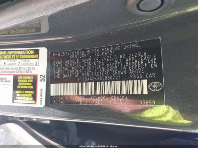 4T1DAACK3SU060721 Toyota CAMRY SE