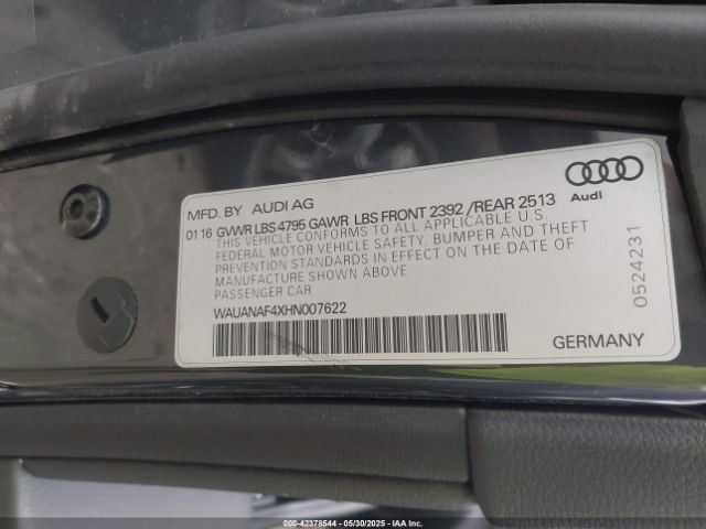 2017 AUDI A4 WAUANAF4XHN007622 Photo 8