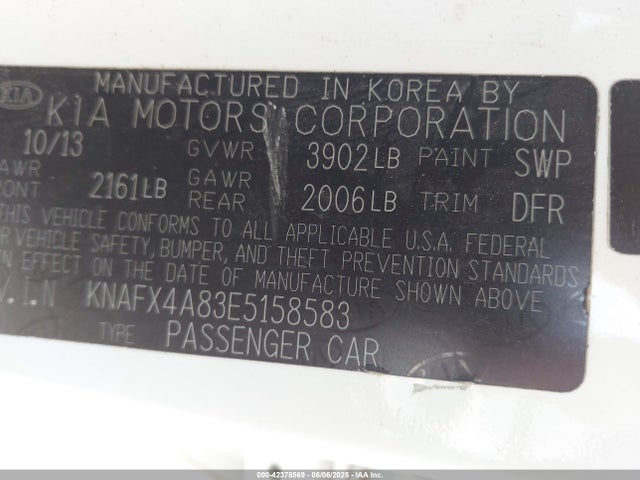 KNAFX4A83E5158583 KIA 2014