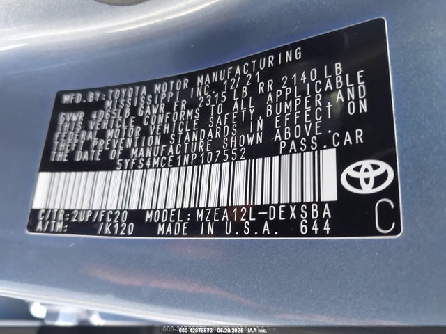 5YFS4MCE1NP107552 Toyota m20a-fks