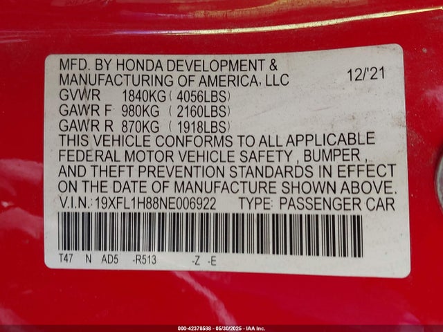 19XFL1H88NE006922 Honda l15b7