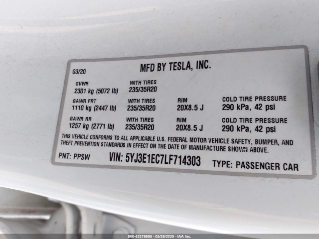 2020 TESLA MODEL 3 5YJ3E1EC7LF714303 Photo 8