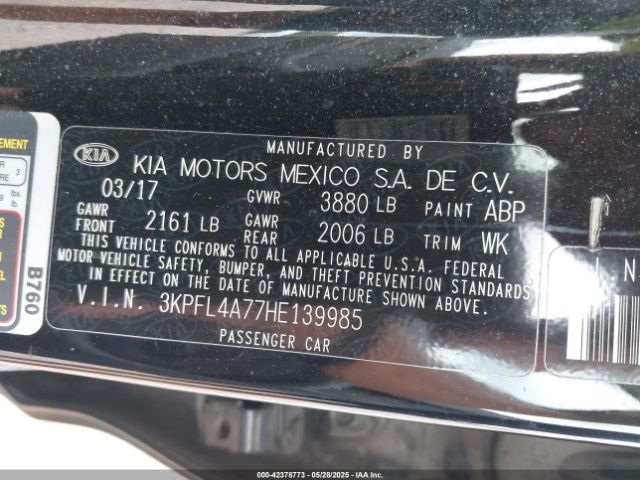 3KPFL4A77HE139985 KIA FORTE LX