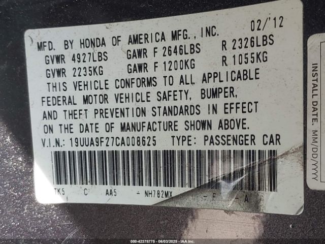 2012 ACURA TL 19UUA9F27CA008625 Photo 8