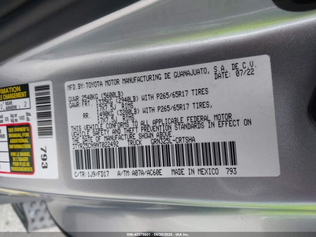 2022 TOYOTA TACOMA 3TYRZ5CN9NT022492 Photo 8