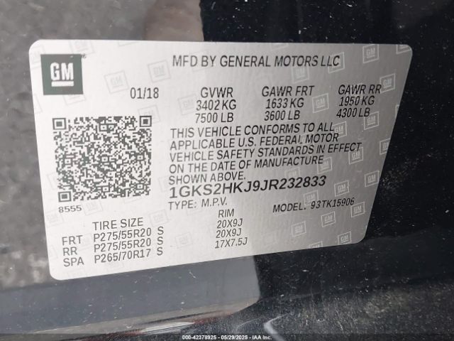 1GKS2HKJ9JR232833 GMC YUKON XL DENALI