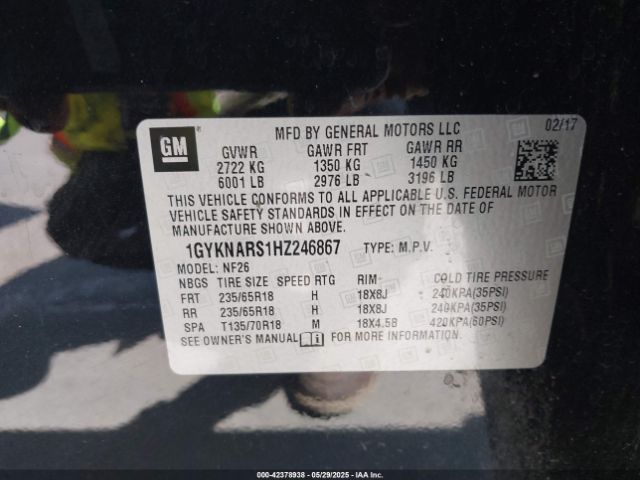 1GYKNARS1HZ246867 Cadillac Xt5 Standard