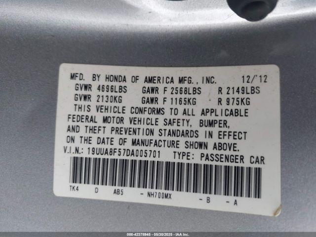 2013 ACURA TL 19UUA8F57DA005701 Photo 8