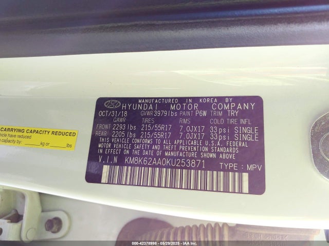 KM8K62AA0KU253871 Hyundai mpi nu