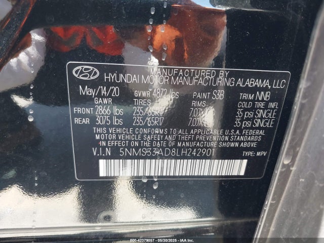 5NMS33AD8LH242901 Hyundai gdi theta ii