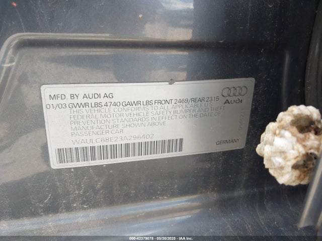 2003 AUDI A4 WAULC68E23A296402 Photo 8