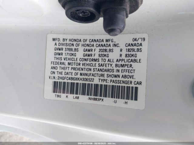 2019 HONDA CIVIC 2HGFC4B6XKH306522 Photo 8