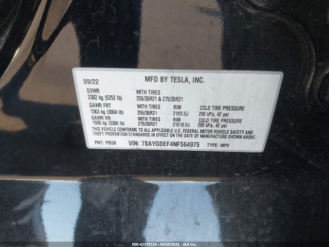 7SAYGDEF4NF564975 Tesla 2022