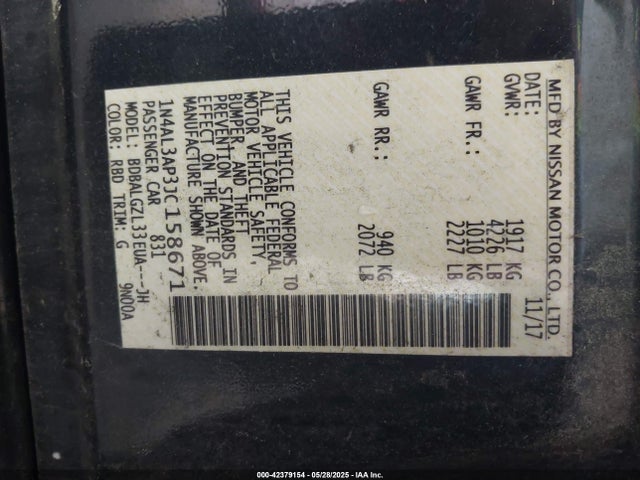 1N4AL3AP3JC158671 Nissan Altima 2.5 S