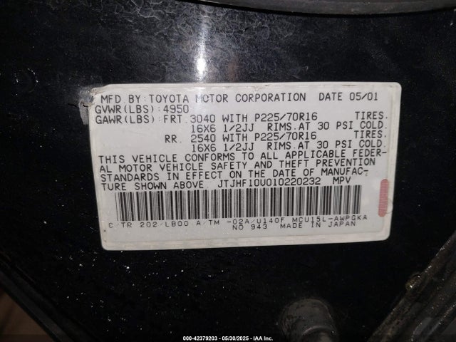 2001 LEXUS RX JTJHF10U010220232 Photo 8