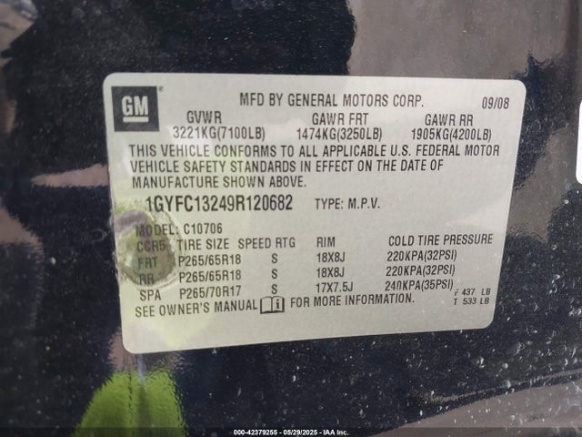 2009 CADILLAC ESCALADE 1GYFC13249R120682 Photo 8