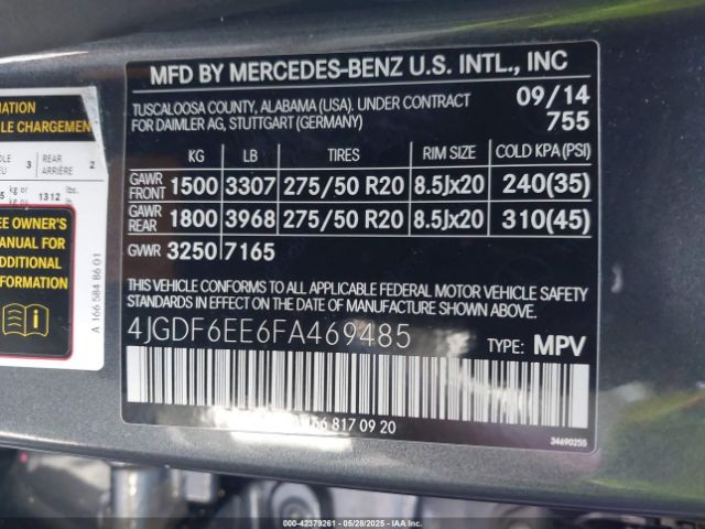 4JGDF6EE6FA469485 Mercedes-Benz Gl 450 4matic