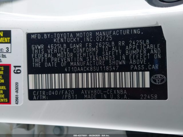 4T1DAACK8SU118547 Toyota CAMRY LE