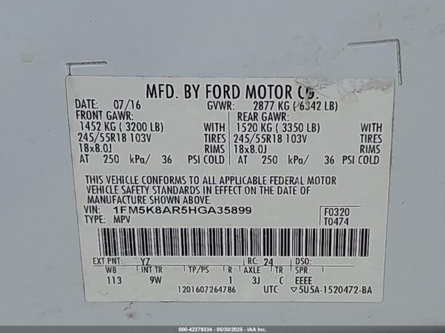 1FM5K8AR5HGA35899 Ford Police Interceptor