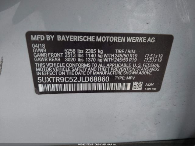2018 BMW X3 5UXTR9C52JLD68860 Photo 8