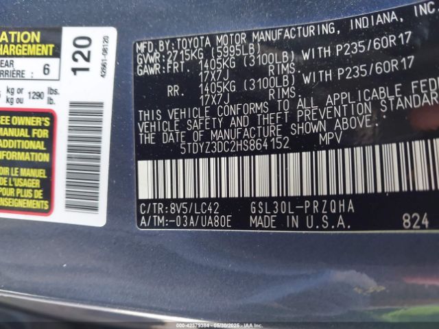 2017 TOYOTA SIENNA 5TDYZ3DC2HS864152 Photo 8
