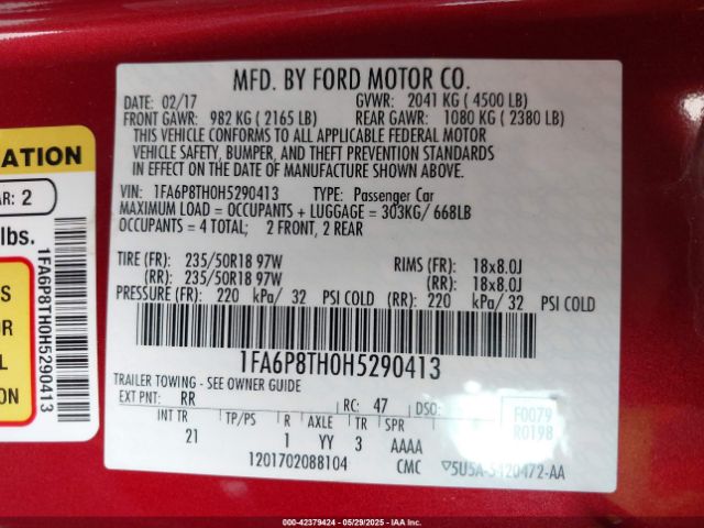 1FA6P8TH0H5290413 Ford Mustang Ecoboost