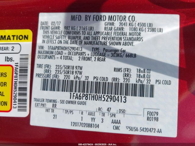 1FA6P8TH0H5290413 Ford Mustang Ecoboost