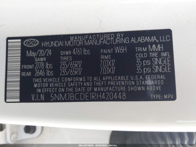 5NMJBCDE1RH420448 Hyundai TUCSON SEL