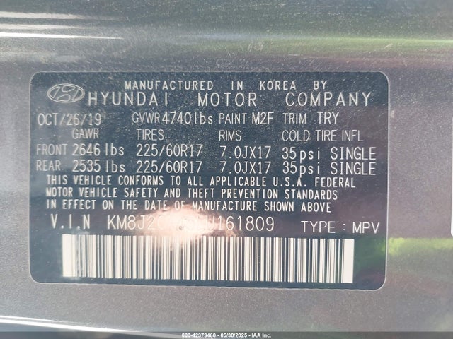 KM8J2CA45LU161809 Hyundai gdi nu