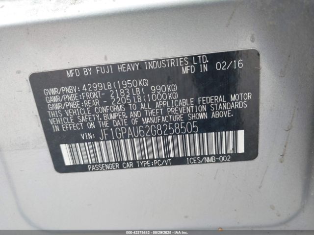JF1GPAU62G8258505 Subaru Impreza 2.0i Sport Limited
