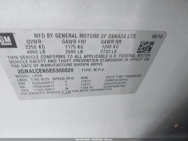 2GNALCEK6E6366820 Chevrolet Equinox 2lt
